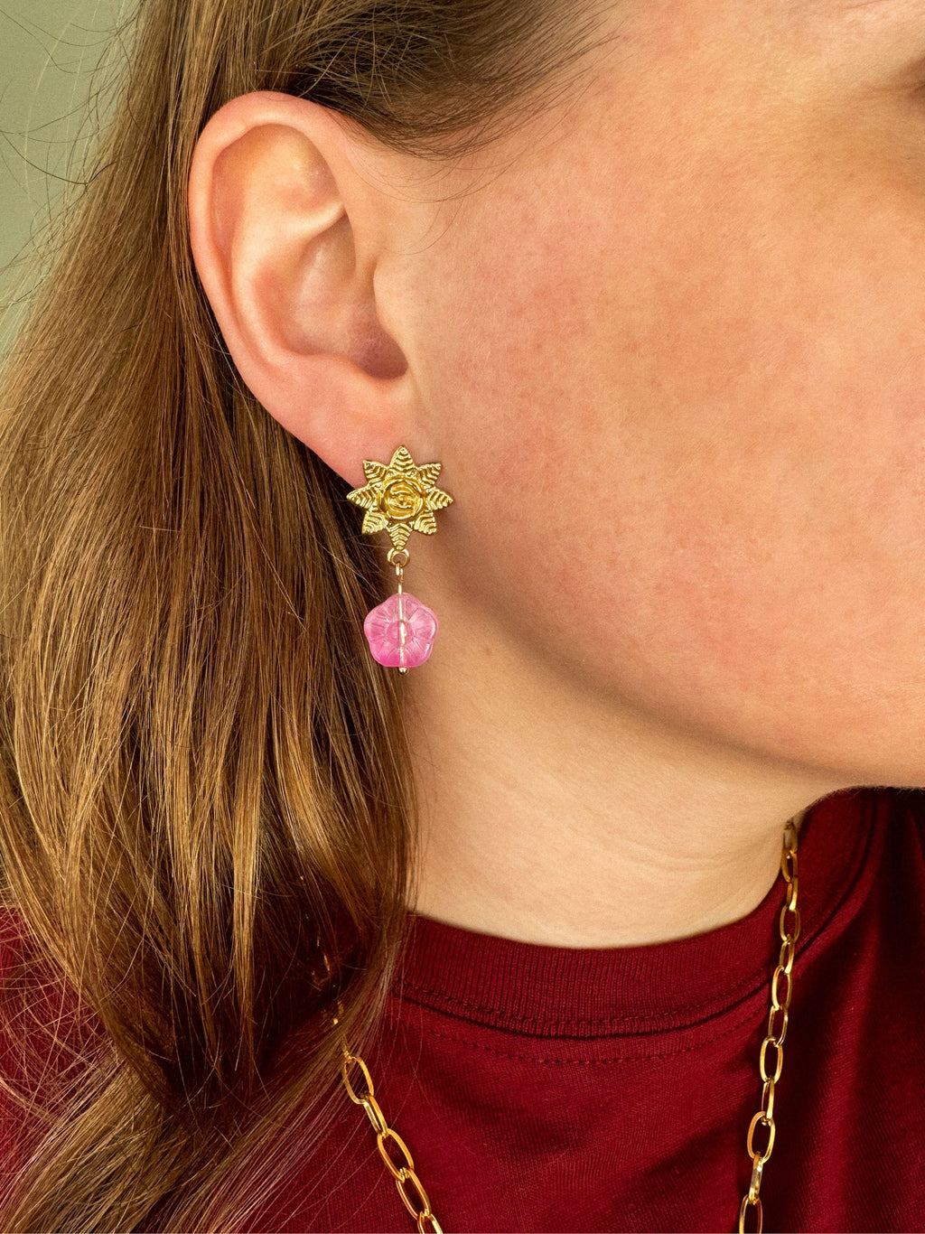Oorhangers bloem statement roze