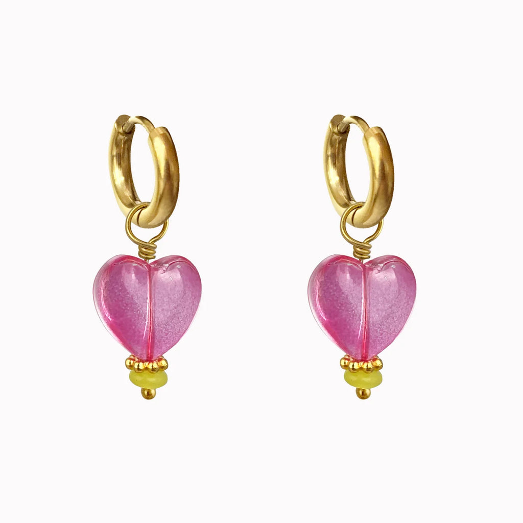 Rainforest Earrings Gold met roze hartje