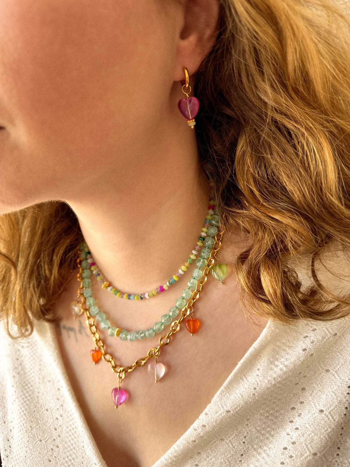 Rainforest Earrings Gold met roze hartje