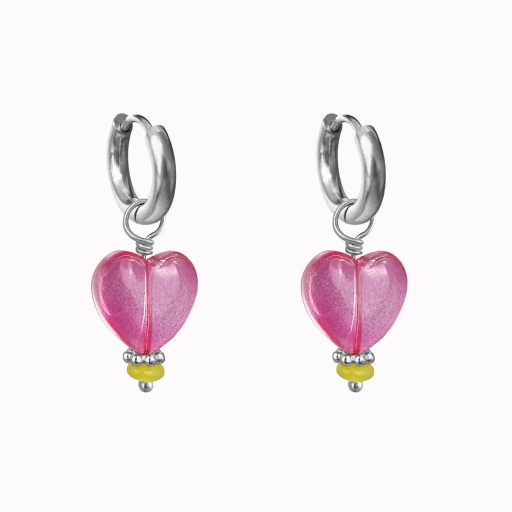 Rainforest Earrings Silver met roze hartje