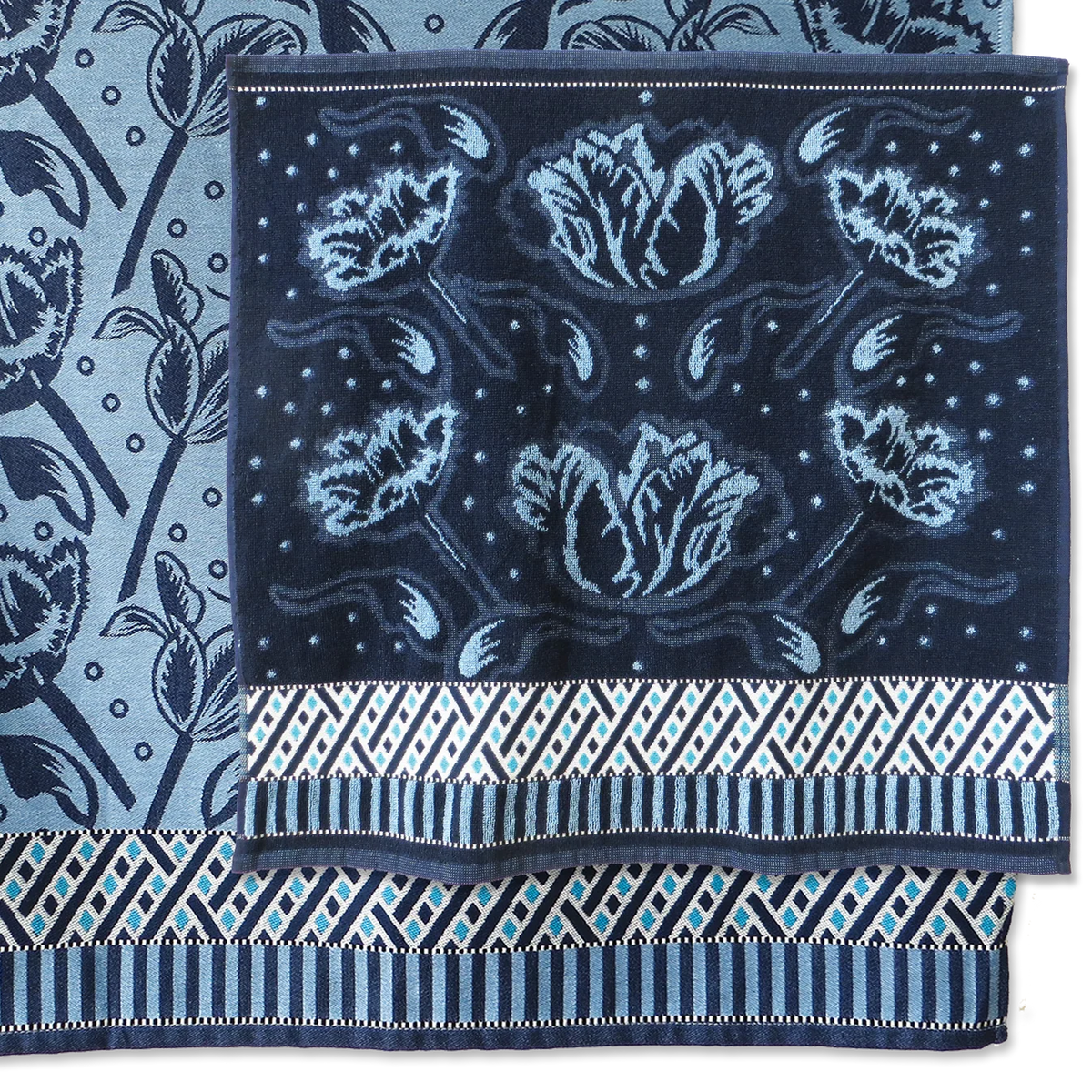 Mariëtte Wolbert Handdoek en theedoekset "La Bomba Tulipa" blauw