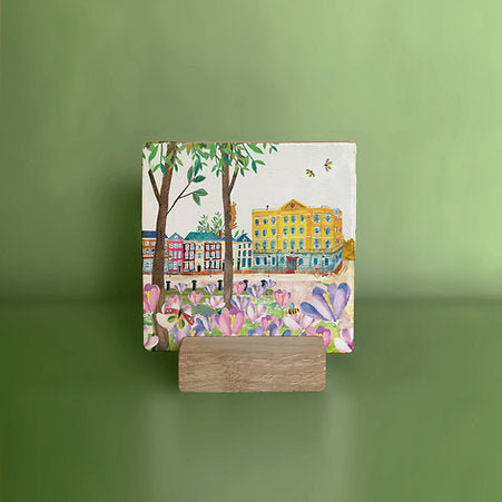 Tegeltje "Voorhout met krokussen"
